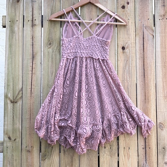 EUC Free People One Adella Burnout Lace Mini Pink Dress - Picture 7 of 14